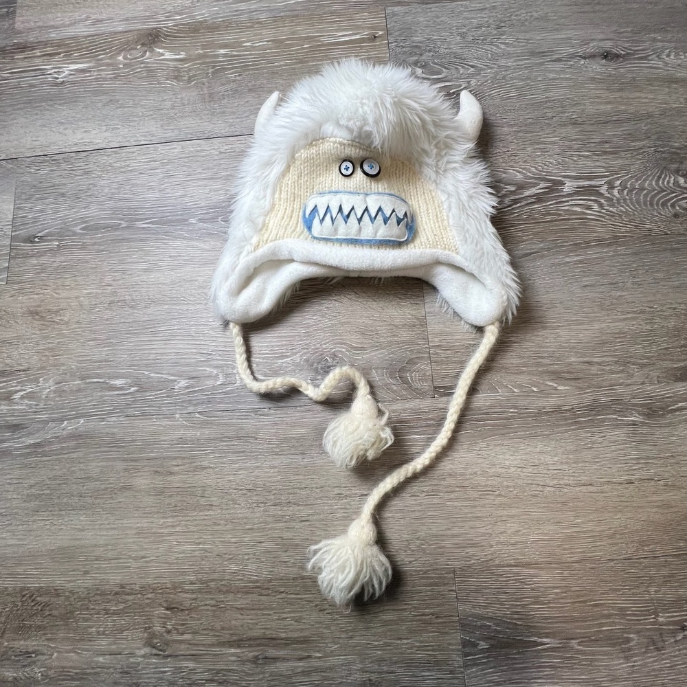 Knitwits Yeti Monster Trapper Hat Unisex OS White Wool Faux Fur Earflap Beanie - Picture 1 of 11